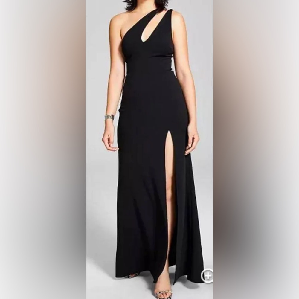 NWT B Darlin Size 13/14 Black One Shoulder Asymmetrical Maxi Dress